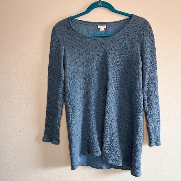 J. Jill Pure Jill Blue Round Neck 3/4 Sleeve Scrunched Cotton Fabric Top Small - Picture 3 of 7